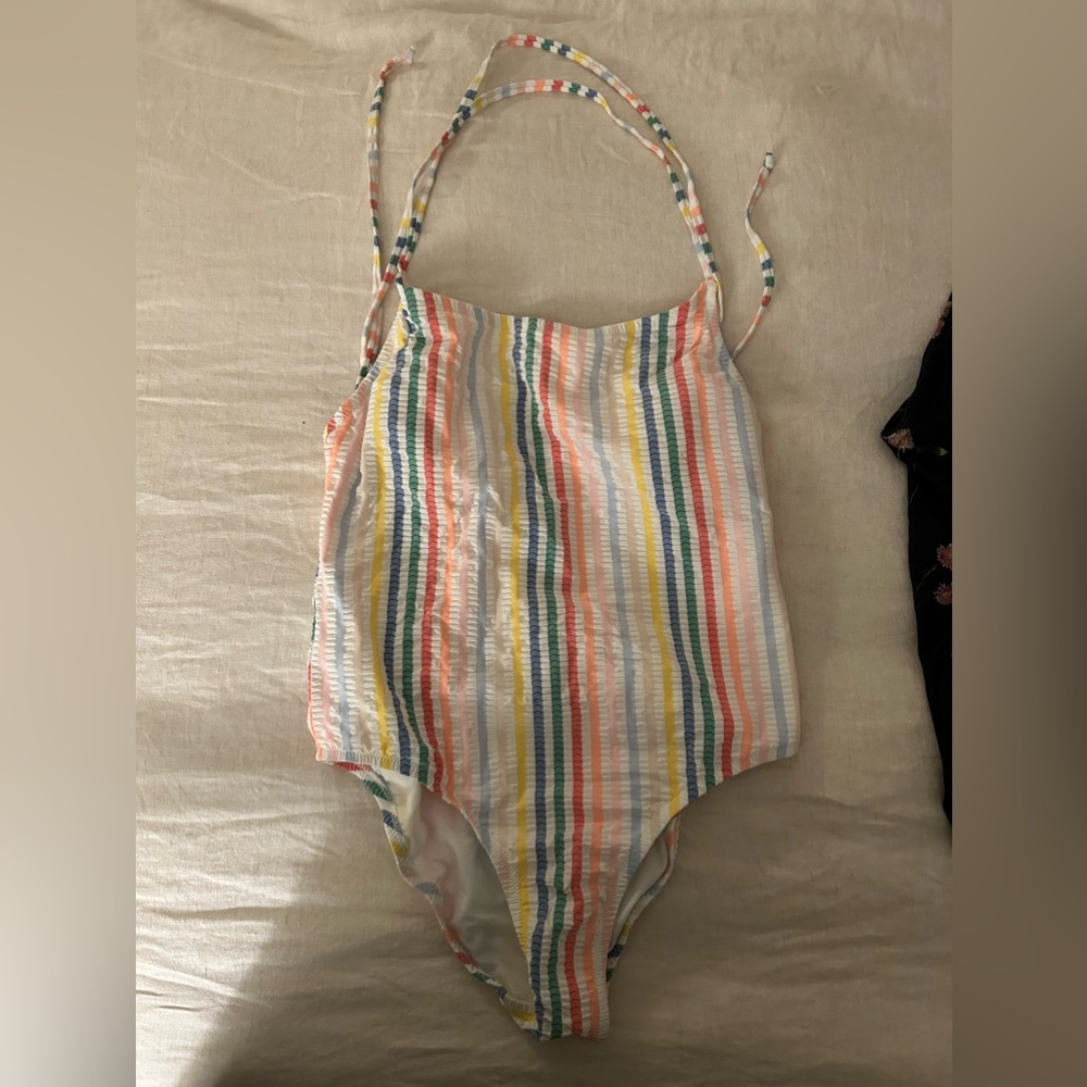 NWOT J. Crew Striped Multicolor One-Piece Swimsuit